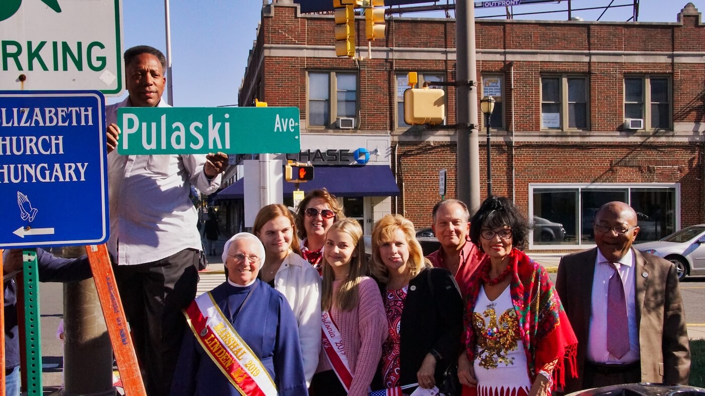 The Mayor With Pulaski Sign And People